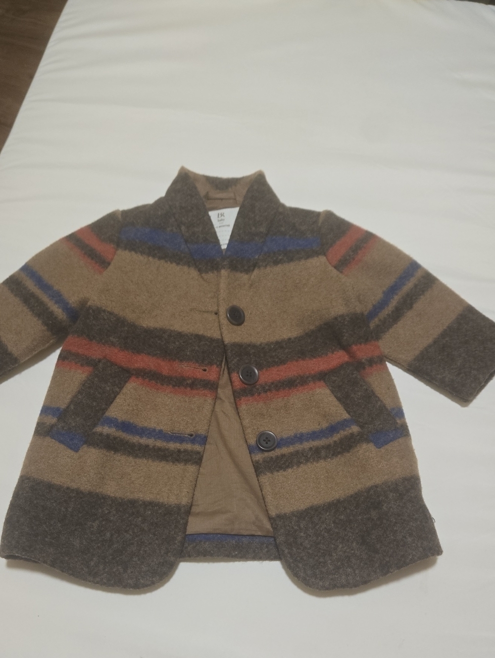 Banana Republic Kids Brown Striped Pea Coat with Blue & Rust Accents